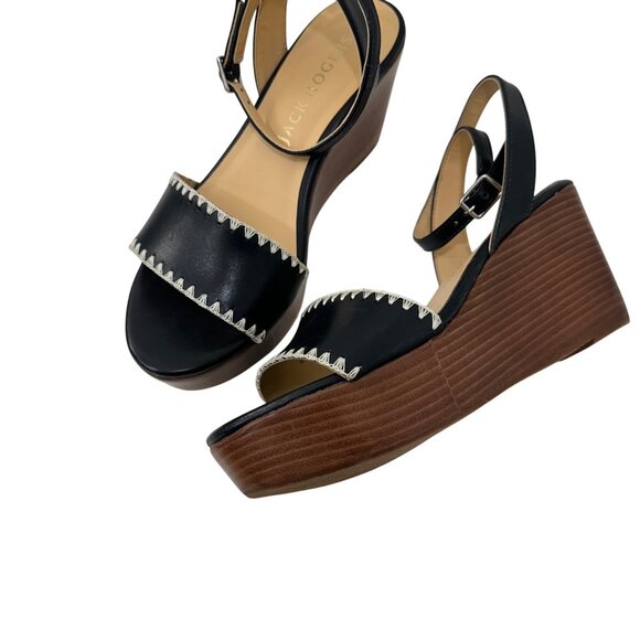 Jack Rogers Women Black Ankle Strap Platform Wedge Sandals SZ 8.5 Flagler Stitch - Picture 9 of 16